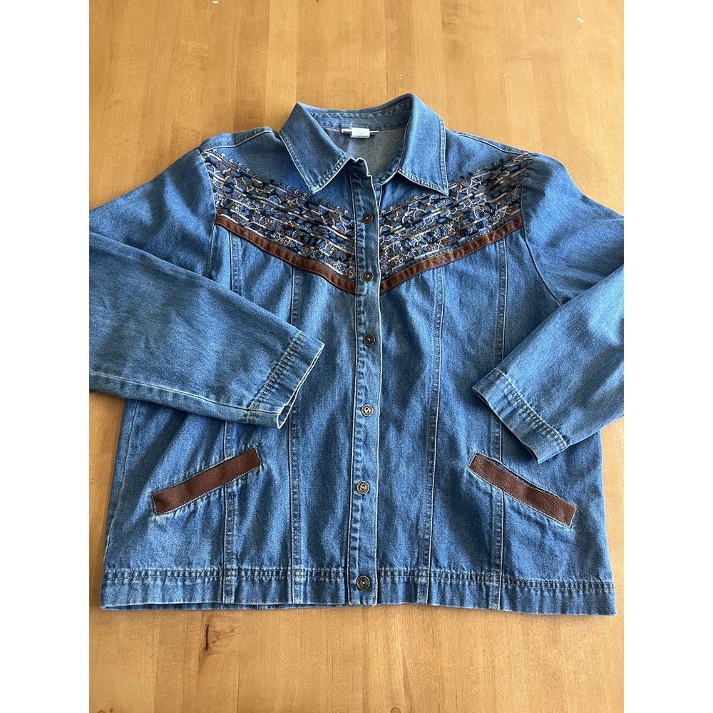 Vtg GW Division of Graff Embroidered Long Sleeve Denim Shirt Jacket Women's Sz L